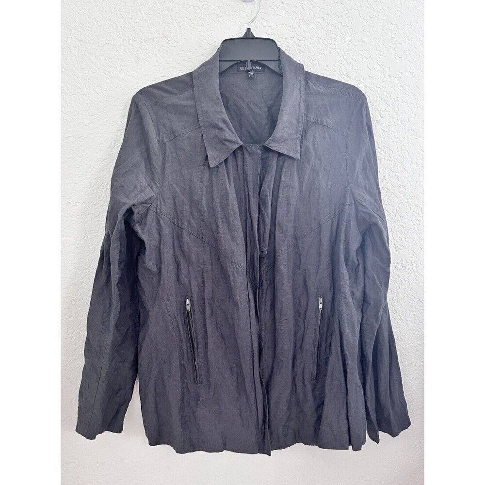 Eileen Fisher Jacket Womens Gray Snap Button Front Lightweight Gorpcore Hiking M